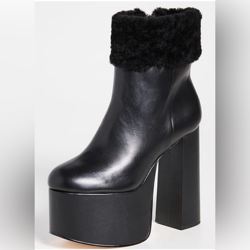 Cult Gaia Katya Genuine Shearling & Leather Platform Heel Boots 35.5 (5.5)